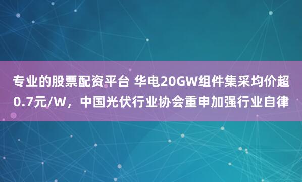 专业的股票配资平台 华电20GW组件集采均价超0.7元/W，中国光伏行业协会重申加强行业自律