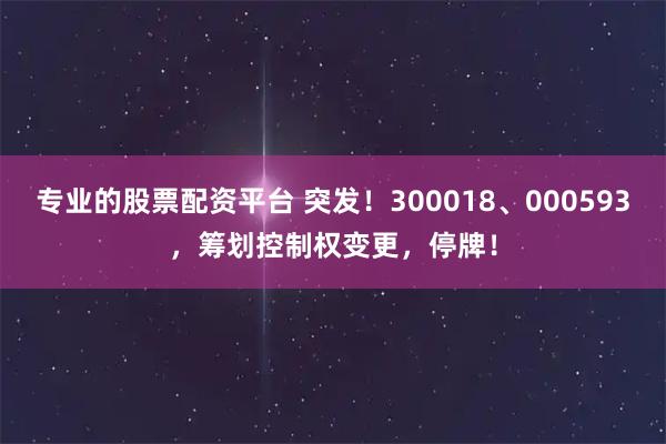 专业的股票配资平台 突发！300018、000593，筹划控制权变更，停牌！